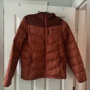 Outdoor Research Transcendent Down Hoodie in Alpenglow/Madder